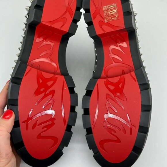 Christian Louboutin CL MOC LUG SPIKES FLAT Leather Loafers Moccasin Shoes